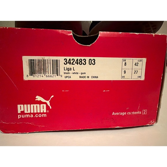 Puma Liga L Black White Gum Leather Suede Sneakers 342483 03 Mens 9 Womens 10.5 - Picture 2 of 7
